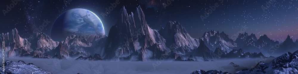 Celestial Majesty over Snowy Peaks at Night