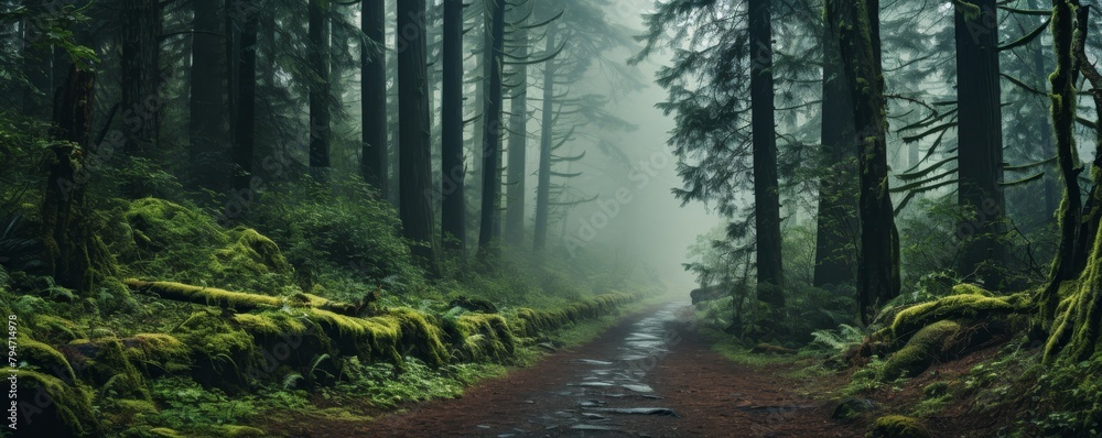 Fototapeta premium A path through a misty forest