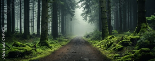 A path through a misty forest photo