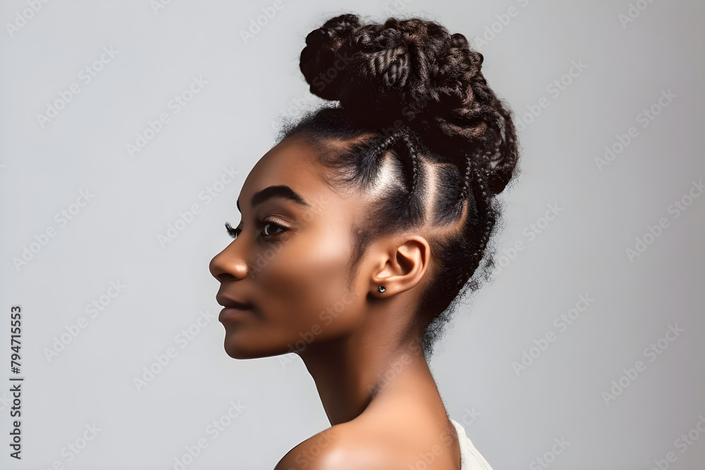 portrait of a beautiful black african american woman with long curly ...