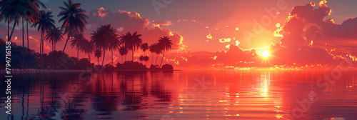 Sunset with palm trees on beach landscape of pal, A Serene Beach Sunset With Palm Trees Silhouetted Wallpaper 