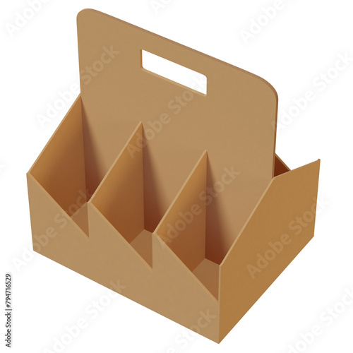 Paper Six Cup Carrier Mockup on White Background and Isolated