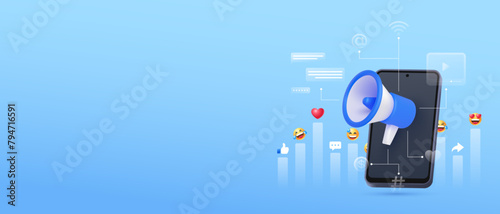 3d social media marketing concept banner