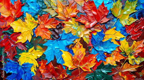 Design background with colorful maple leaves. Oil painting. Concept of Autumn.