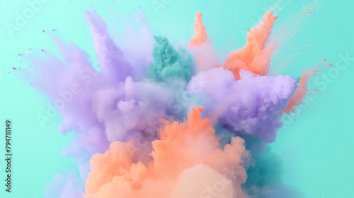 Amazing Bright colorful explosion of powder. Freeze motion of color powder exploding. fun and minimal concept for Holi festival India or colorful explosion smoke high speed photography