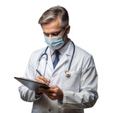 Doctor in White Coat Writing on Clipboard