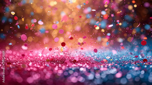 Colorful confetti explosion for celebration, Confetti in a rainbow of colors bursting outwards with a slight motion blur