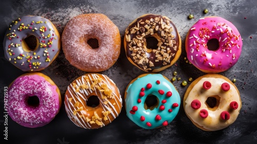 A variety of donuts with different toppings.