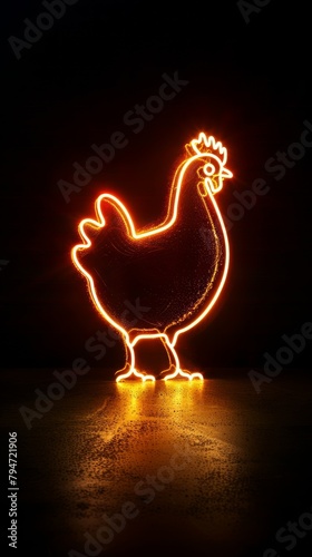A simple single line neon Chicken against a black background sounds mesmerizing. The single-line style makes it look sleek and stylish. This type of logo may be suitable for a variety of purposes. photo