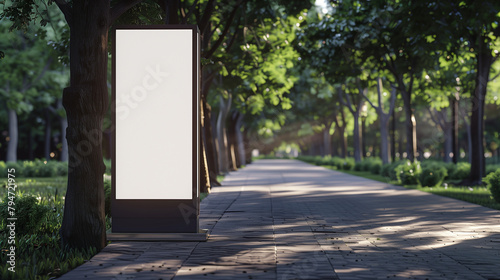 mockup vertical white lightbox billboard for advertising or information, standing in a beautiful city park, Ai generated Images