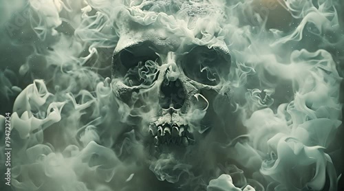 Smoke swirling around human skull.