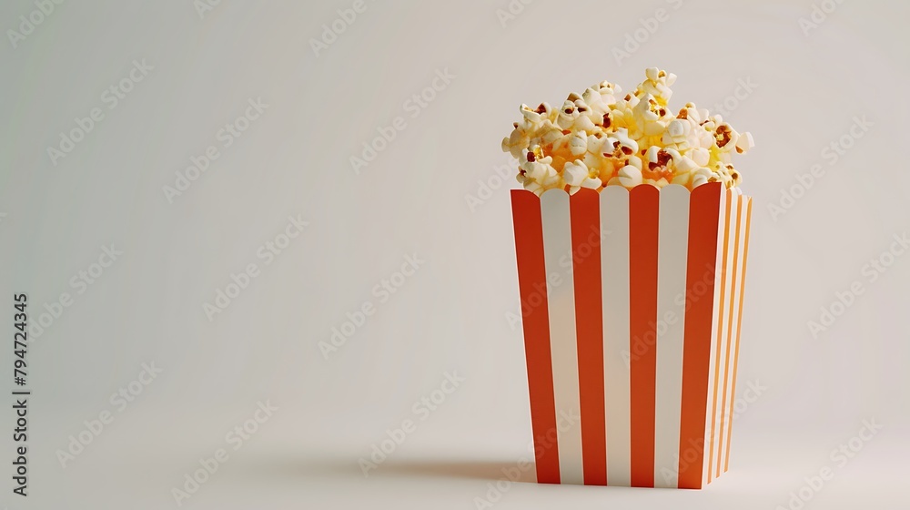 A minimalist box of popcorn against a white backdrop, highlighting its simplicity
