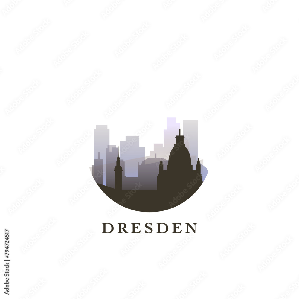 Dresden cityscape, gradient vector badge, flat skyline logo, icon. Germany city round emblem idea with landmarks and building silhouettes. Isolated graphic