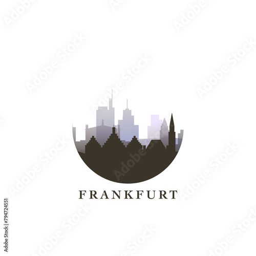 Frankfurt cityscape, gradient vector badge, flat skyline logo, icon. Germany city round emblem idea with landmarks and building silhouettes. Isolated graphic