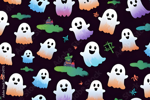 Ghost pattern, Halloween festival, seamless image, creative printing, fabric screening, Illustrations, designs or background images of any kind