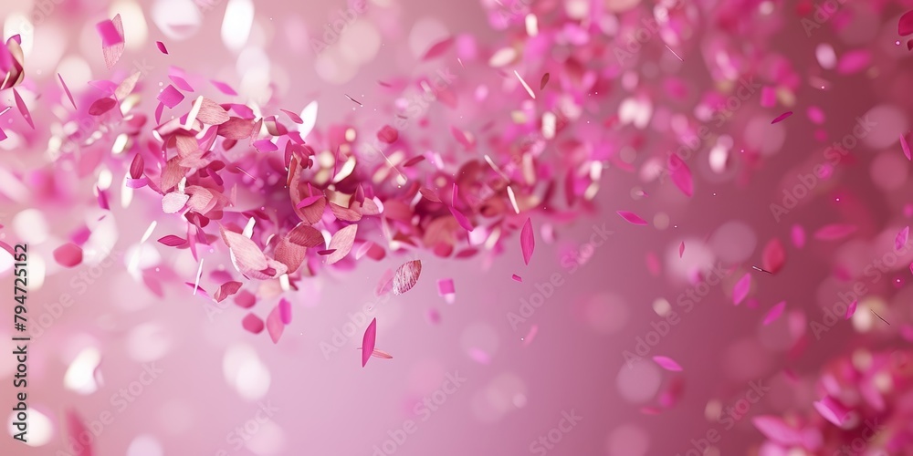 A serene image of delicate pink petals floating in a soft-focus pink ambiance, symbolizing tranquility and beauty.