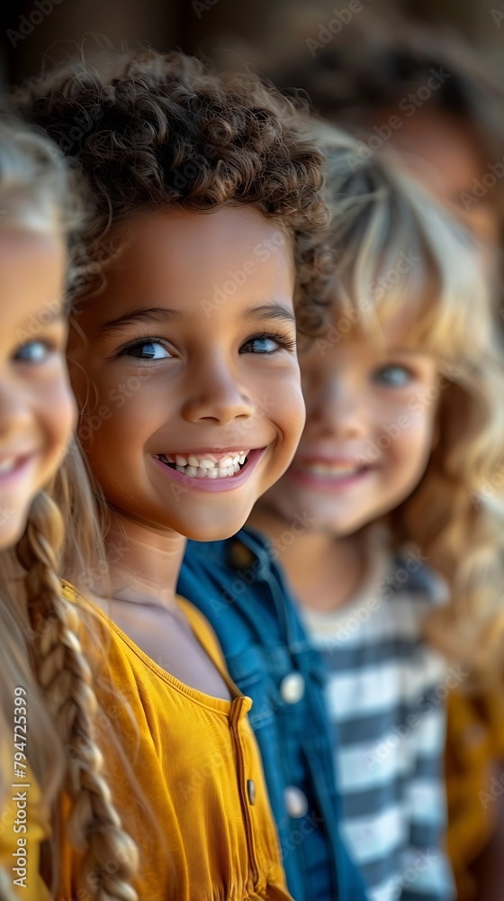 Fototapeta premium Generative AI : a group of young children, two boys and two girls, of different races, smiling