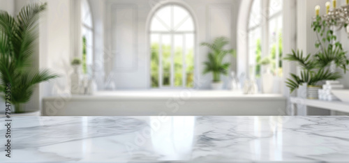 A bathroom with a white bathtub and a plant by AI generated image