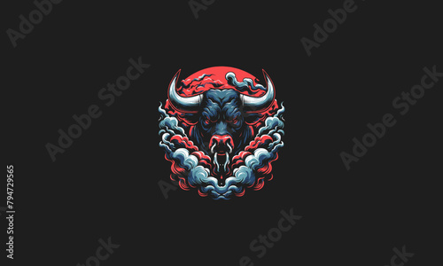 bull angry with flames and smoke vector design