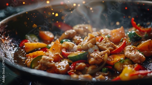 wok stir fry with selective focus