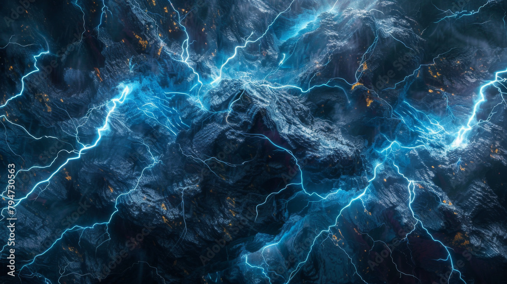 A intricate blue texture background with energy lines and lightning thunderous feel