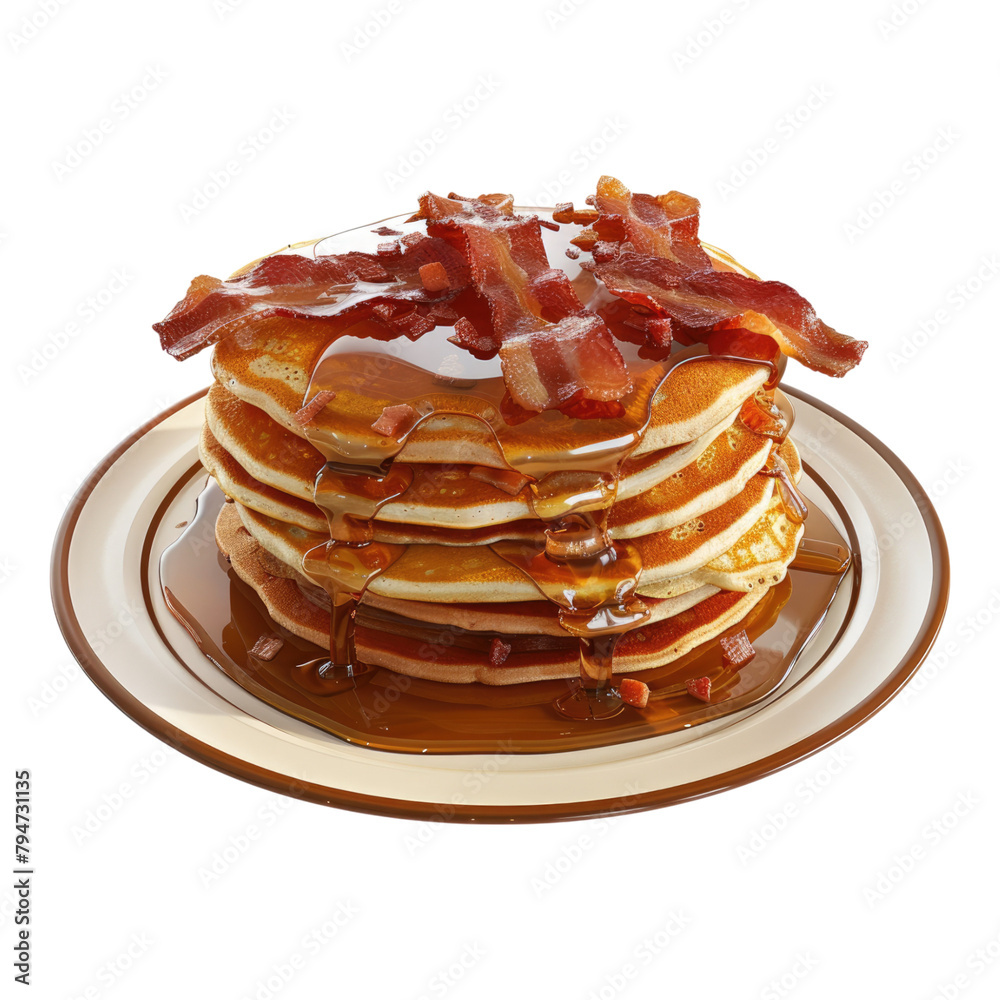 Maple bacon pancake feast isolated on transparent background Maple bacon pancake feast isolated on transparent background