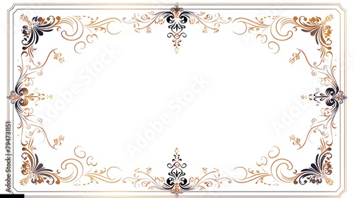 Calligraphic rectangle frame, simple frame ornament, decorative design element in retro style, certificate or invitation template on white. Generative Ai