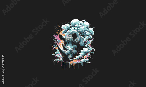 rhino angry on smoke vector flat design