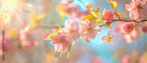 A close up of a pink flower with a bright blue sky in the background by AI generated image