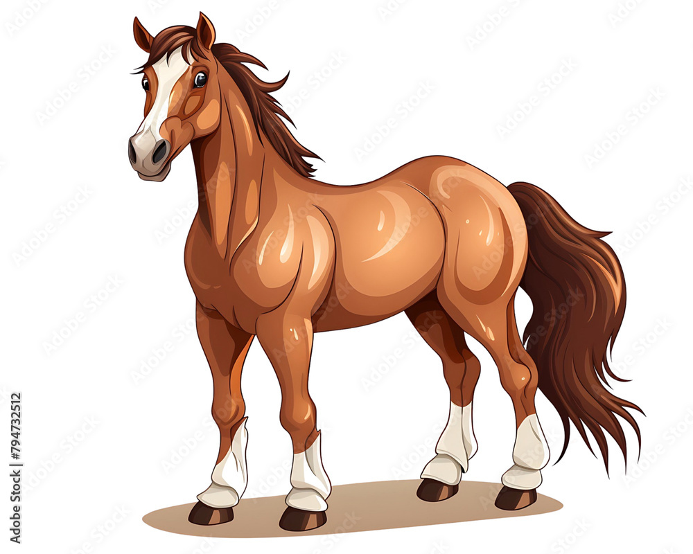 Obraz premium Animated chestnut horse trotting, with a flowing mane and tail. Generative AI