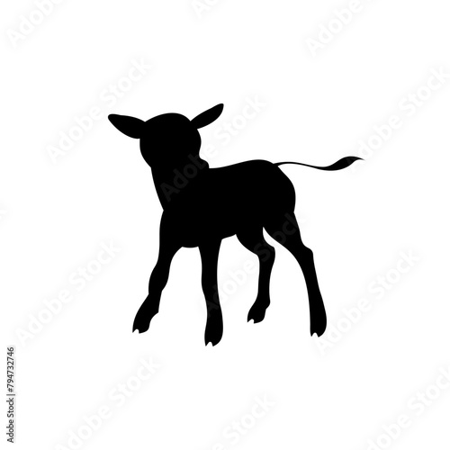Calf silhouette, icon, vector. Farm calf, glyph, solid icon. Livestock concept. Calf sign on white. Calf meat, solid sign. Beef illustration. Dairy badge. Milk symbol. Butcher logo. Farming