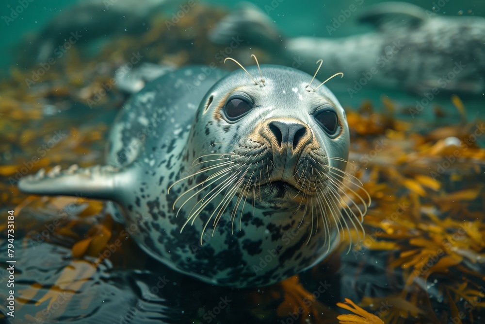 Fototapeta premium A beautiful seal in its natural habitat. A photo suitable for a magazine about animals and wildlife.