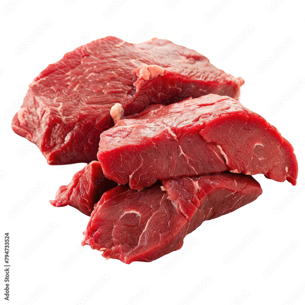Fresh raw beef meat available at your local market displayed against a transparent background