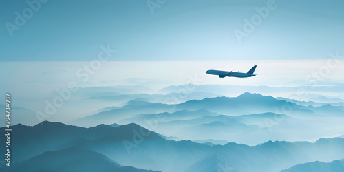 Avião voando sobre uma majestosa cordilheira photo