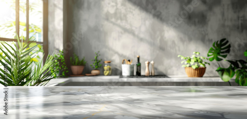 A kitchen with a countertop and a plant on it by AI generated image