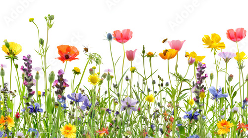 grass and wildflowers isolated background, Beautiful composition of wild flowers, Concept of spring with meadow and water reflection, isolated on white background,  Summer flower on white background  © zubair foods