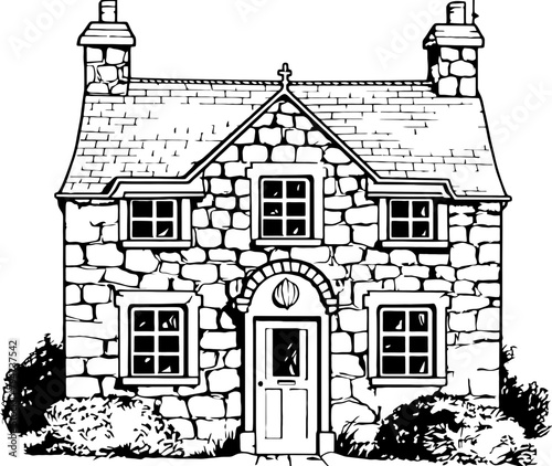 Принти на полотні Vintage stone house sketch drawing
