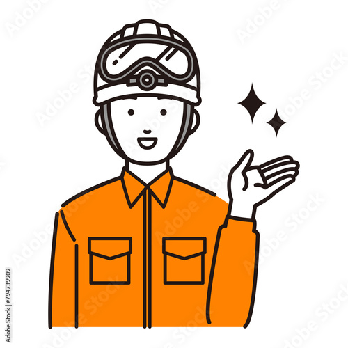 右側を案内するレスキュー隊員イラスト