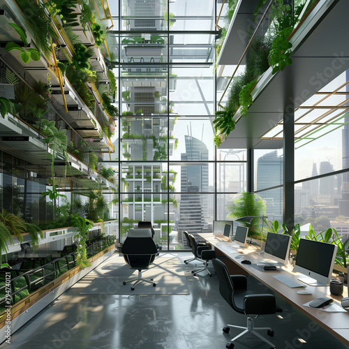   modern smart city office inside high technology with nature 