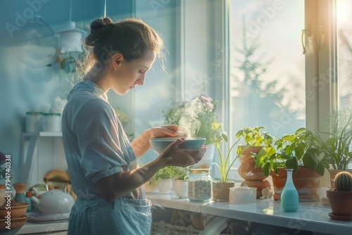 Tender Maternal Care: Woman Applying Natural Remedy for Child's Hives in Sunlit Home