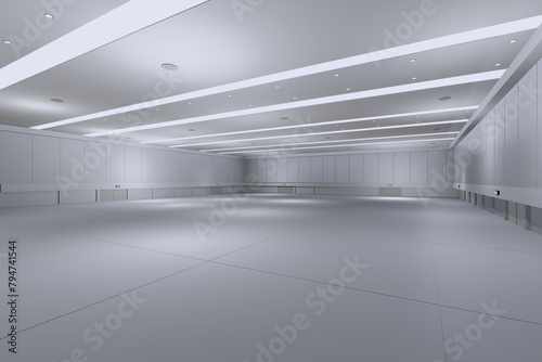 Empty hall exhibition centre.The backdrop for exhibition stands, booth,market,trade show.Conversation for activity,meeting.Arena for entertainment,event,sports.Indoor  for Factory,showroom.3d render.