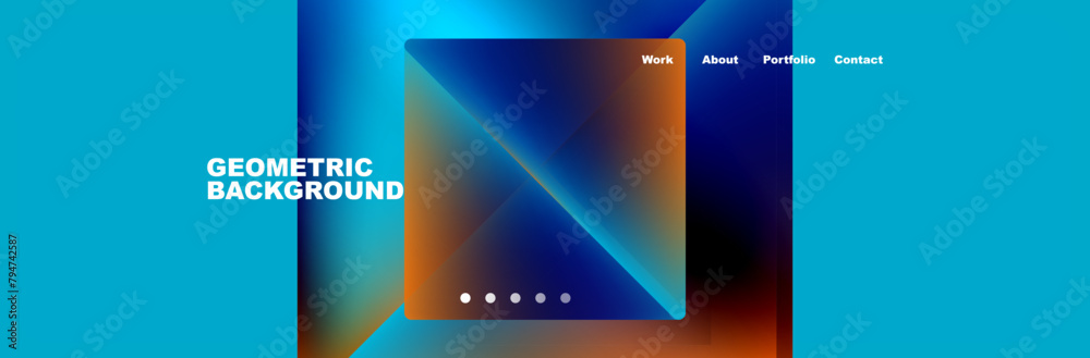 The rectangle in the middle of the blue and orange geometric background is displayed in electric blue. The symmetry of the design is enhanced by the amber triangle shapes