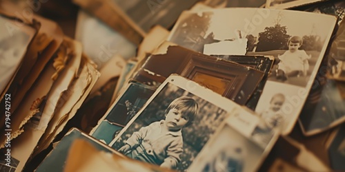 An assortment of vintage photographs spread out, evoking nostalgia and memories of the past.