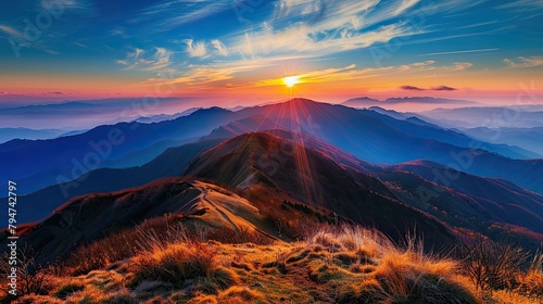 Amazing landscape of sun rise from the top of mountain © Budi