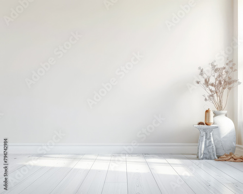 Serene empty interiors in clean tones and minimal furniture. Copyspace for customization