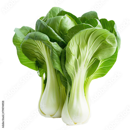 A vibrant cluster of fresh green baby bok choy set against a transparent background