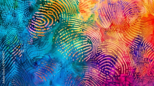 Colorful background with multiple finger prints in an abstract collage  enhanced with vivid colors