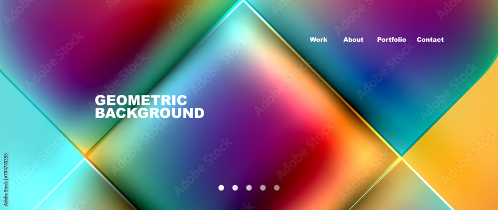 Vibrant geometric background featuring squares and lines in shades of azure, purple, violet, magenta, and aqua. A colorful display of material properties in a modern techinspired design
