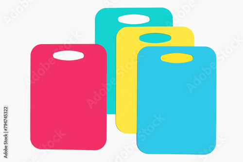 Plastic cutting boards in bright colors. A set for the kitchen. Close-up, studio shot.