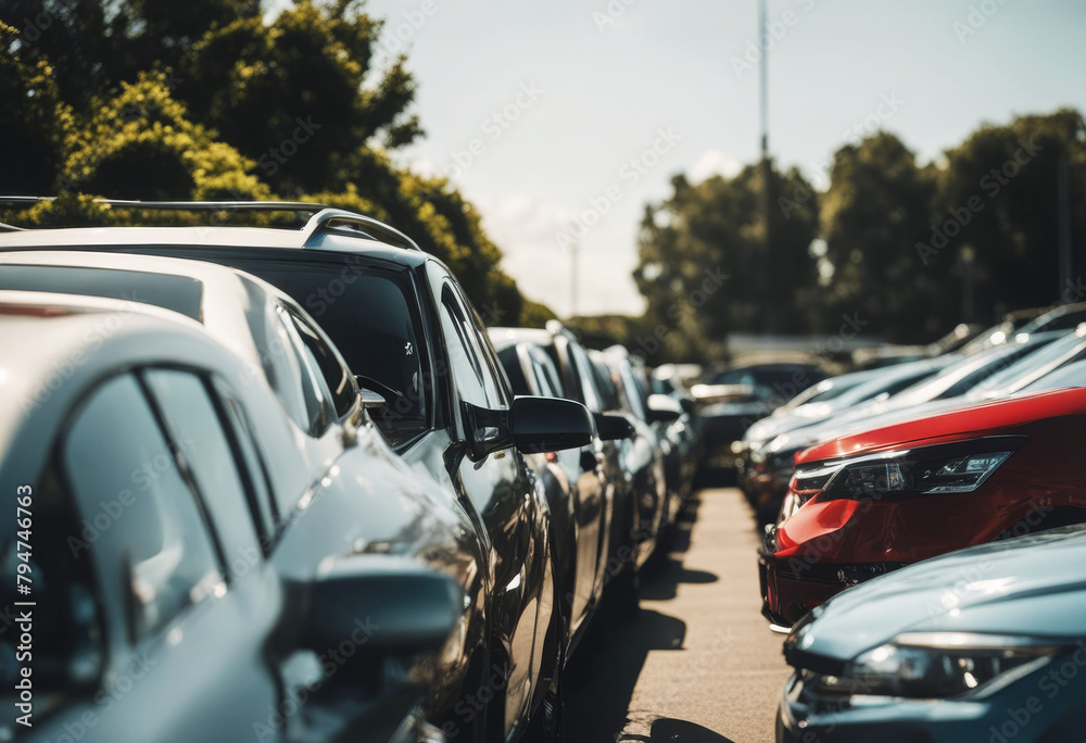 'cars row parked generative closeup lot car ai dealership auto vehicle transport sale business automobile market retail motor automotive industry parking new showroom'